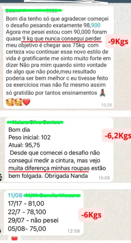Relatos de alunas que eliminaram entre 6 e 9 quilos no Desafio ACT